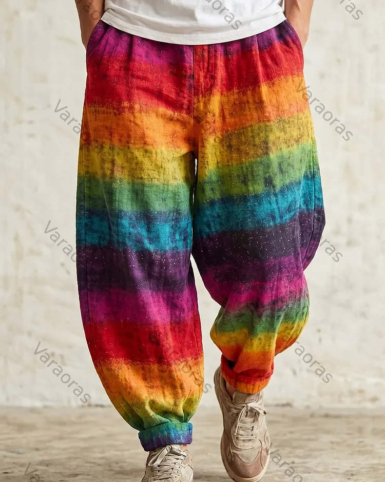 Men's Summer Fashion Rainbow-Colored  Linen Pants  2853