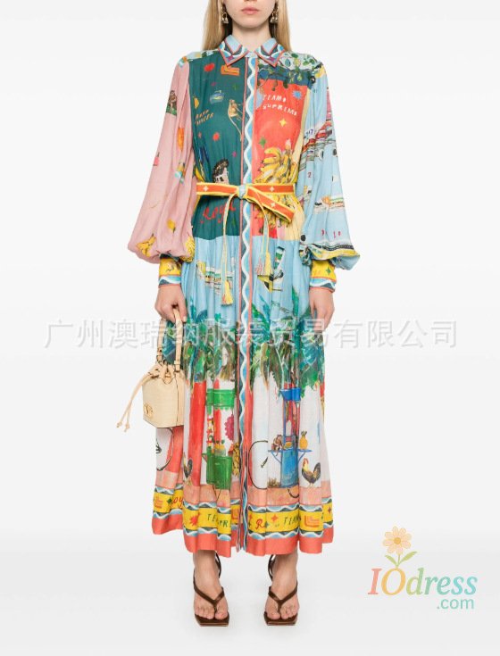 IO Dress Long Sleeve Lantern Sleeve High Collar Women's Dress Cross-Border Abstract Home Spring Independent Station Dress for Women IO Dress