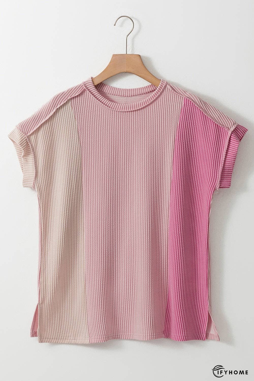 Color Block Round Neck Short Sleeve T-Shirt - 5% Elastane | IFYHOME