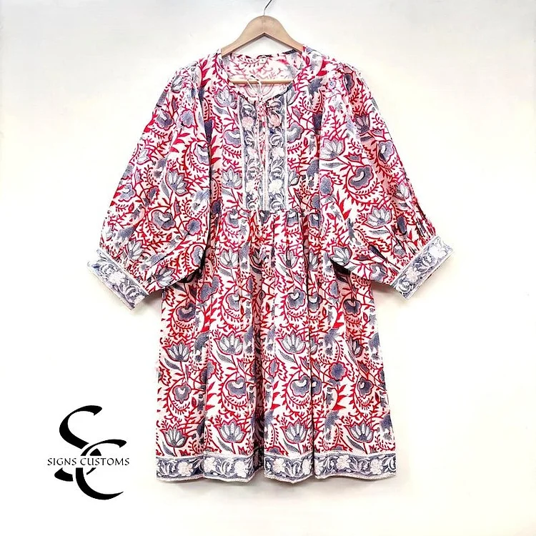 Floral Hand Block Print Woman Midi & Mini Dress &ndash; Soft Cotton Spring & Summer Dress for Women