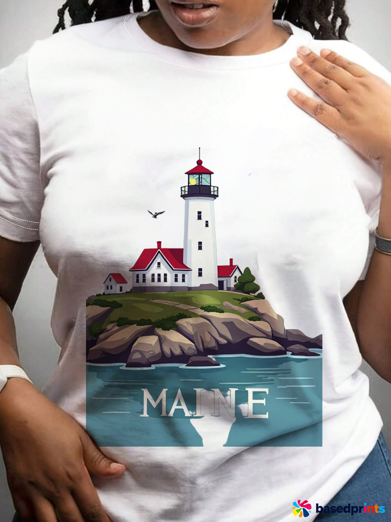 Maine Lighthouse T-Shirt Cotton Casual Tee