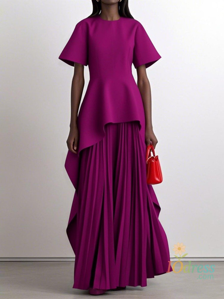 IO Dress Yeezzi Elegant Women's Wedding Banquet Peplum Dress 2025 New Short Sleeves Pleated Irregular Hem Party Evening Maxi Dresses IO Dress