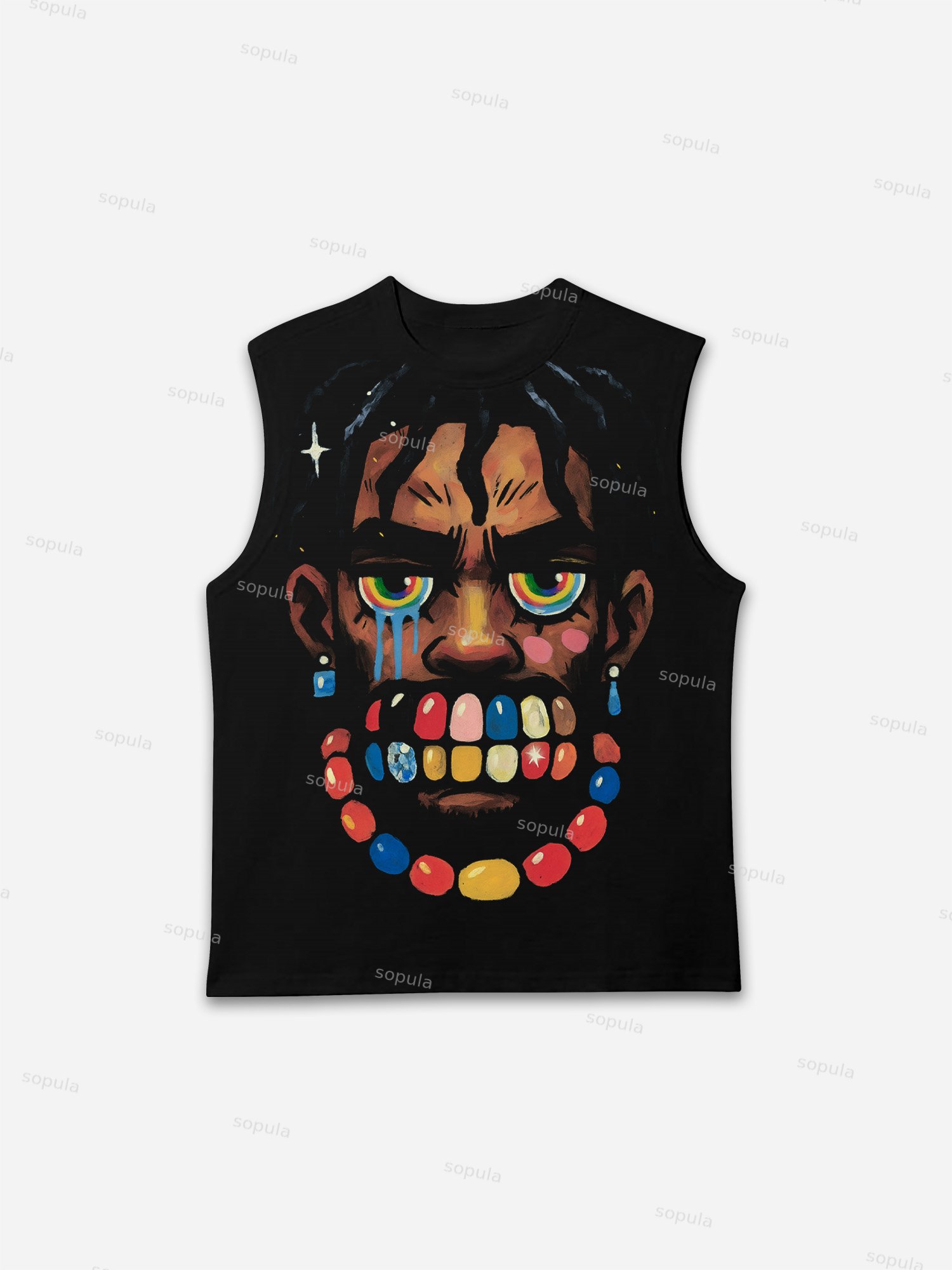 Colorful Braces Cartoon Portrait Graphic Tank Top