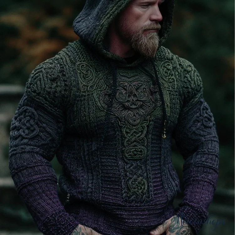 Men's Vintage Halloween Viking Embroidered Sweater