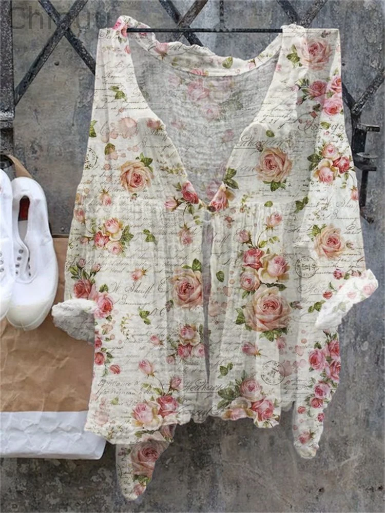 Vintage Roses Floral Flowy Tunic