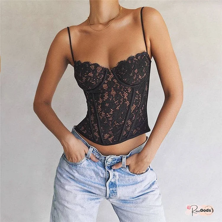 Lace Fishbone Camisole- Short Solid Color Tank Top