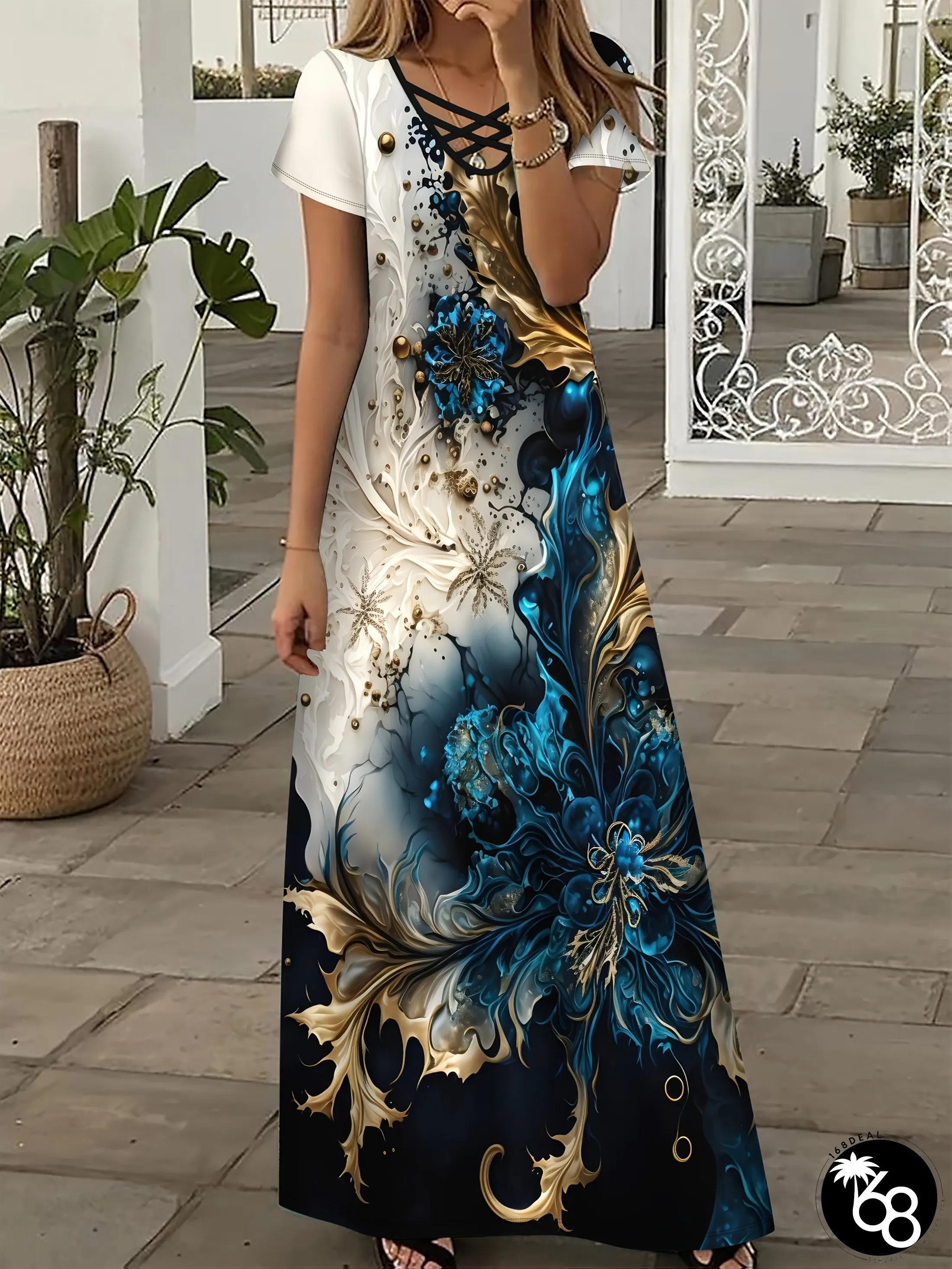 Effortlessly Elevate Your Style with this Stunning Floral Print Maxi Dress with V-Neck | 168DEAL