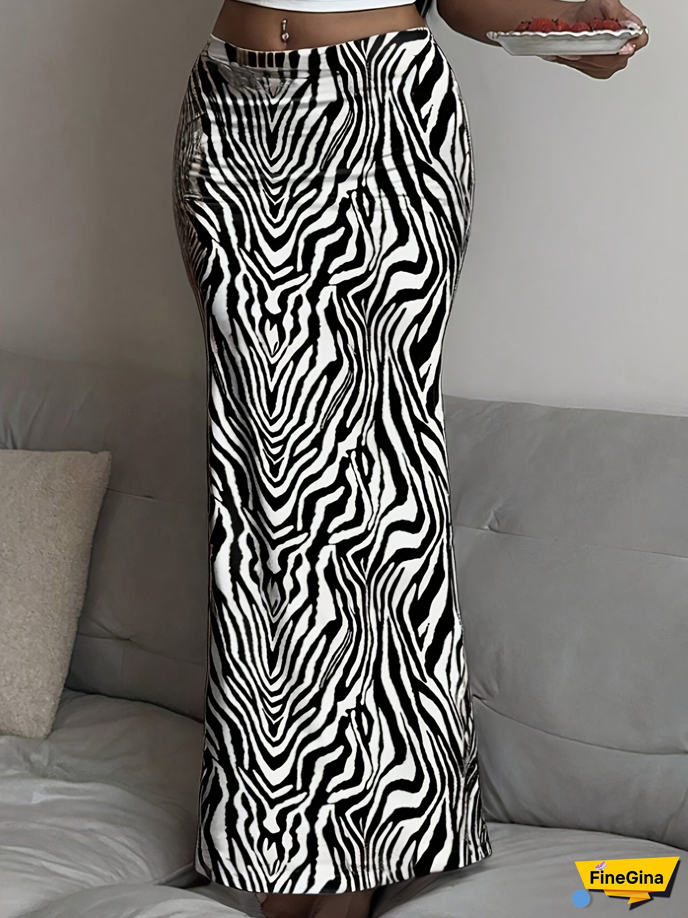 Elegant Zebra Print Bodycon Maxi Skirt for Women - High-Waisted, Stretchy Fabric, Black & White Pattern, Perfect for Summer Fashion, High Waisted Skirt | Zebra Print Skirt | Stretchy Fabric