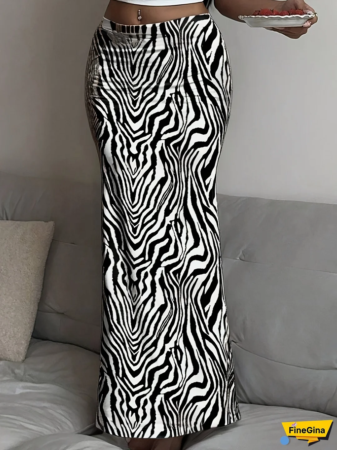 Elegant Zebra Print Bodycon Maxi Skirt for Women - High-Waisted, Stretchy Fabric, Black & White Pattern, Perfect for Summer Fashion, High Waisted Skirt | Zebra Print Skirt | Stretchy Fabric
