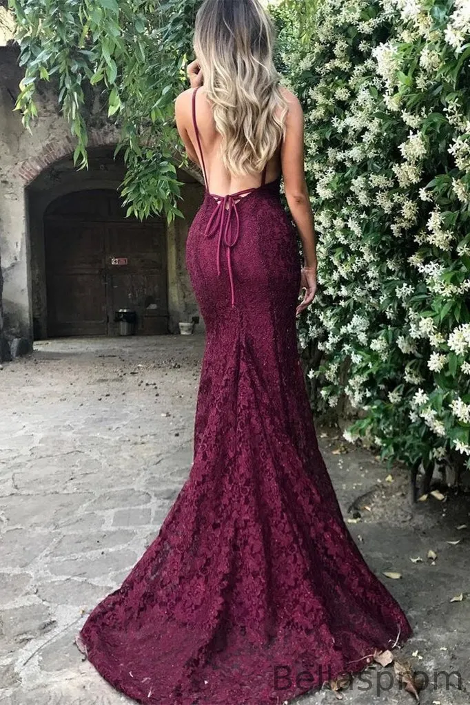 burgundy backless mermaid prom dress Burgundy Satin Mermaid V-neck Backless Prom Dresses, Evening Dress, MP749