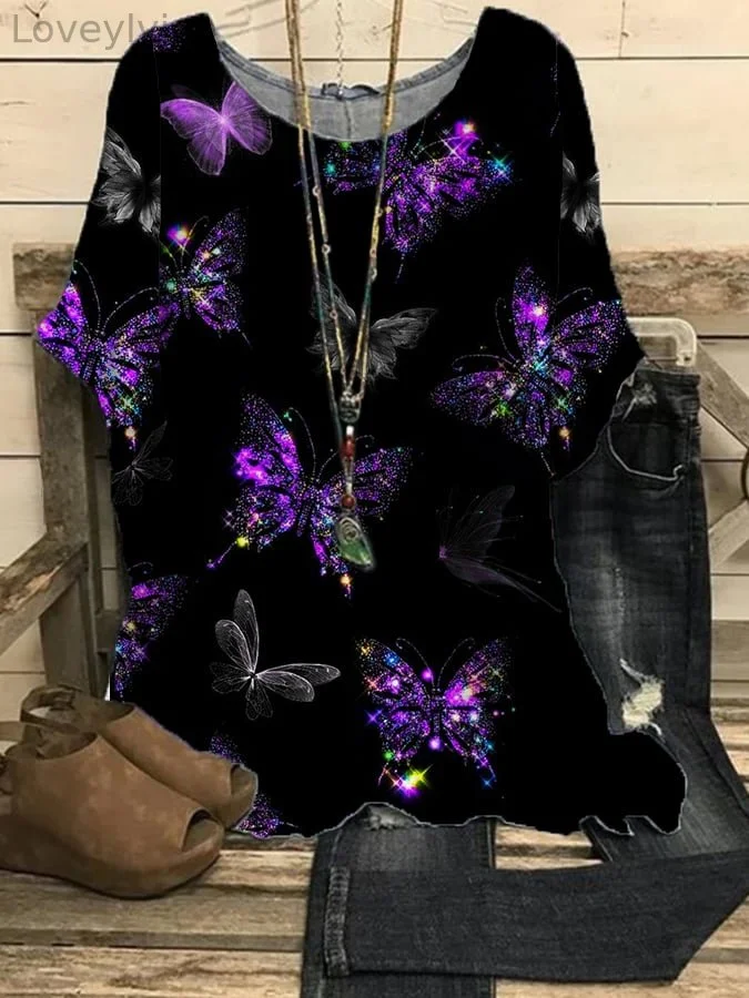 Women's Alzheimers Awareness Butterfly Print Top