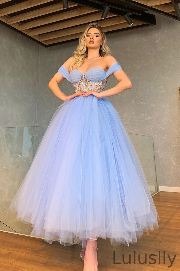 Luluslly Off-the-Shoulder Tulle Prom Dress Sweetheart With Crystal