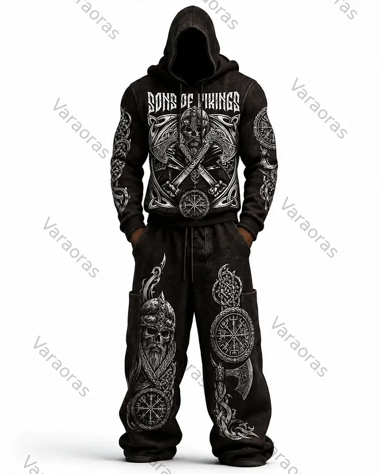 Men's Fashion Skull Print Hoodie & Pants Two-Piece Set 4178