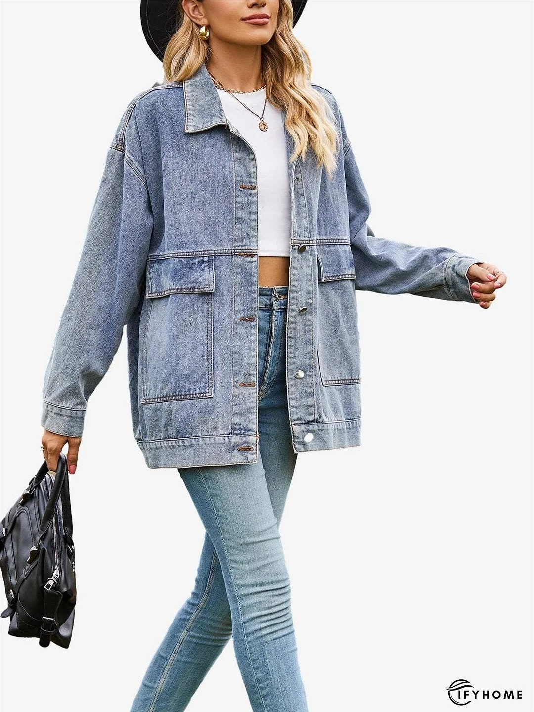 Retro Denim Long Sleeves Cargo Jacket With Pockets | IFYHOME