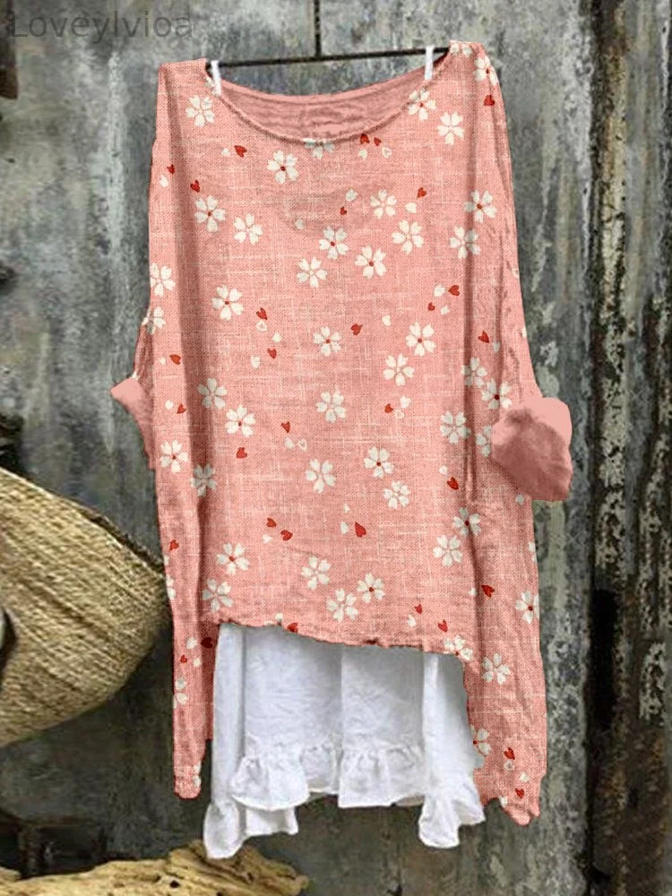 Japanese Traditional Cherry Blossom Linen Blend Tunic