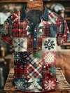 Christmas Tree Snowflake Plaid Print Casual Long-Sleeve Shirt