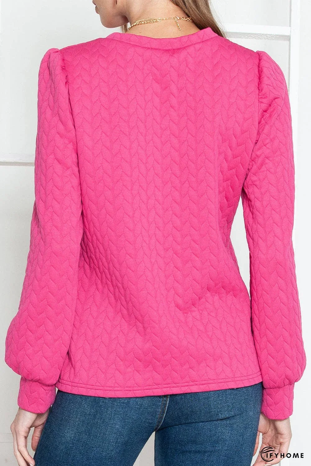 Rosy Waffle Quilted Puff Sleeve Sweatshirt | IFYHOME