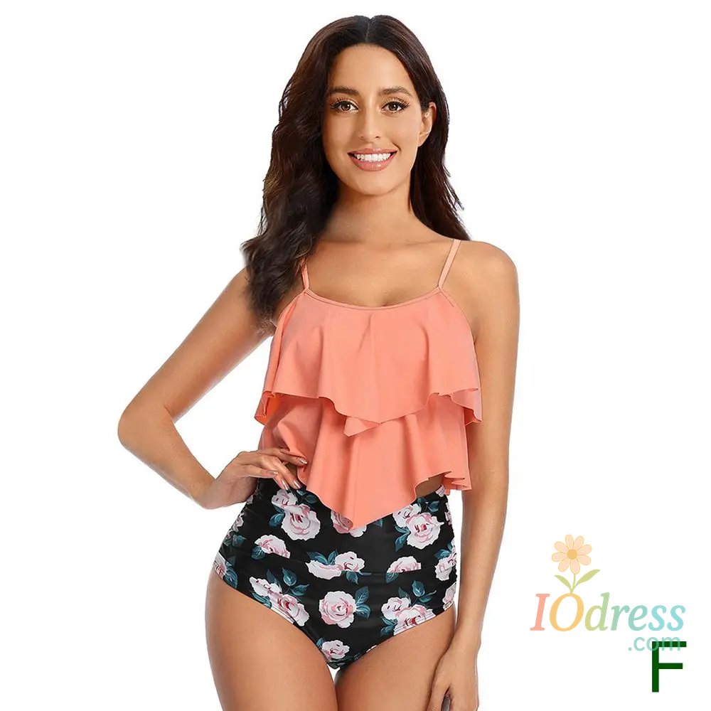 IO Dress 8 Colors Women Ruffled Tankini Set Padded Top With Adjustable Shoulder Straps Elastic Slim Knitted High Waisted Beachwear 2024