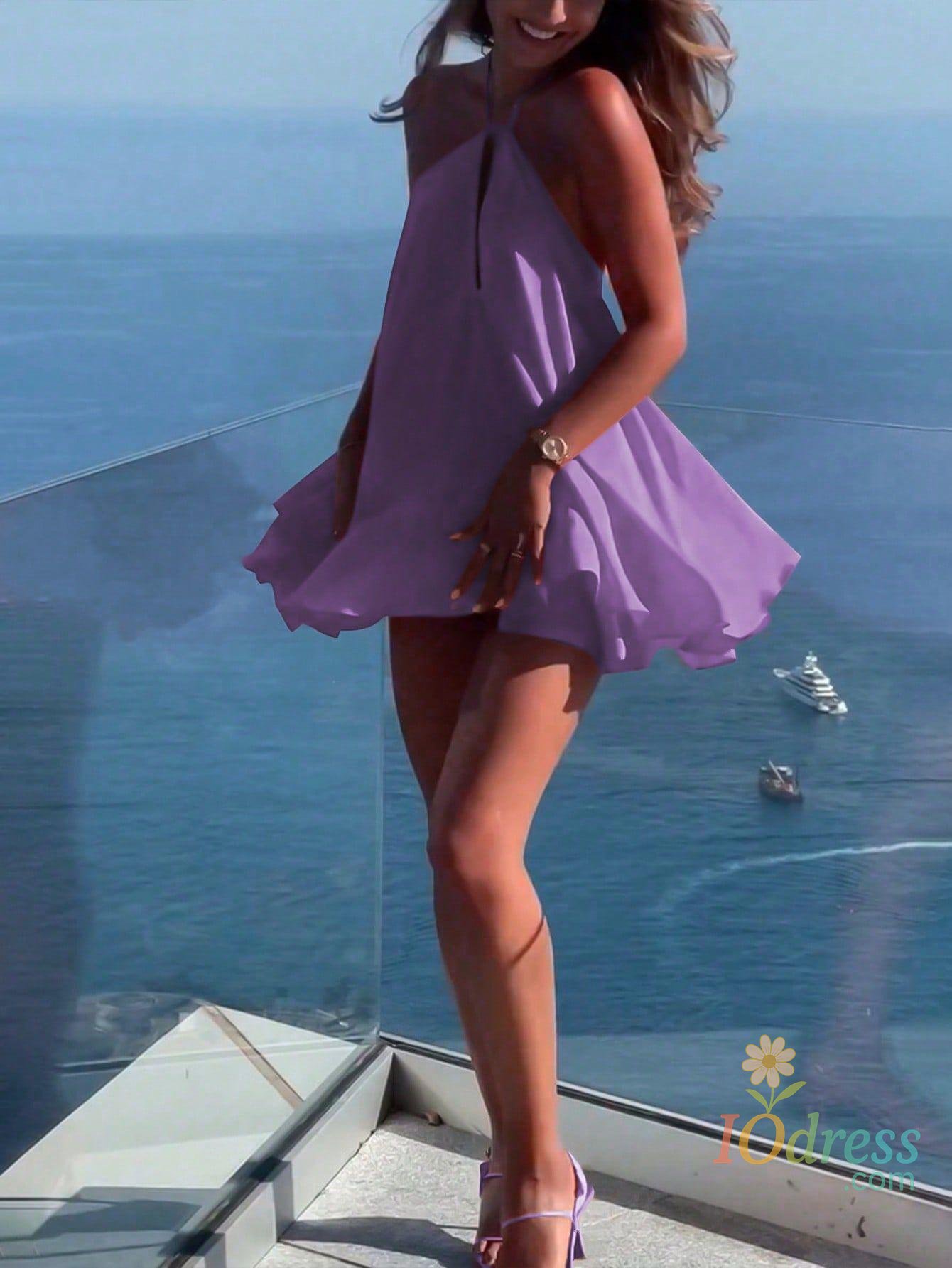 IO Dress Sexy Beach Solid Halter Vestido Women Elegant Sleeveless Backless Hollow Out Off Shoulder Dress 2025 Lady High Street Party Wear