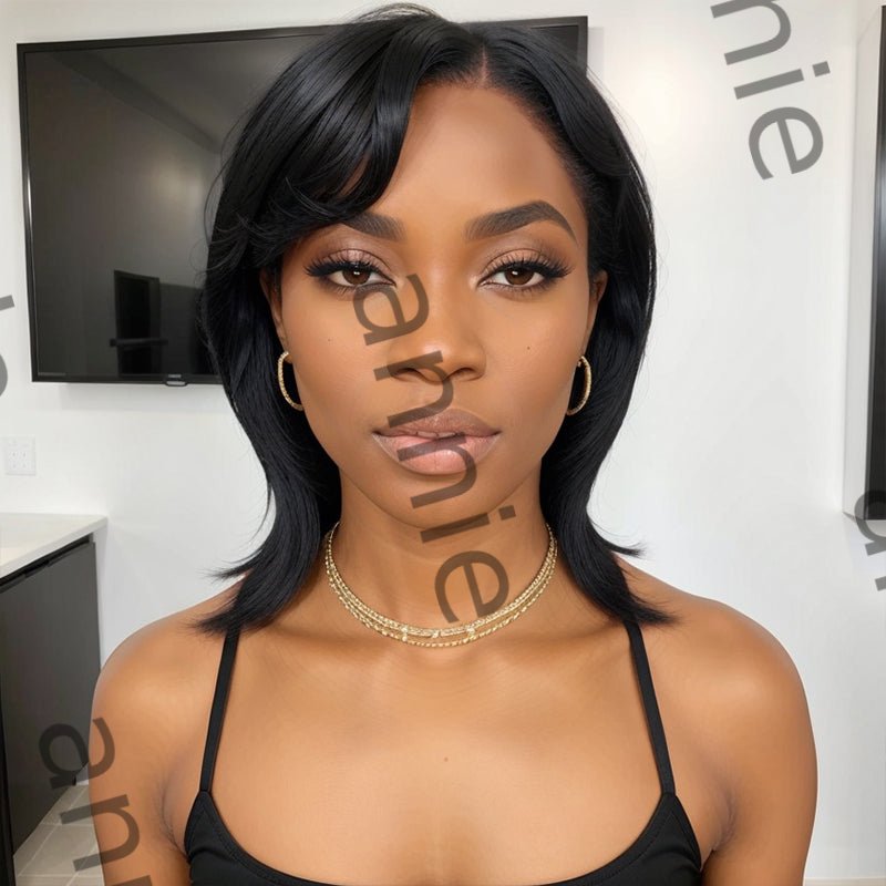 Glueless Pixie Cut 5x5 Lace Closure Wigs Short Straight Bob 80s 90s Mullet WigWith Bangs for Black Women