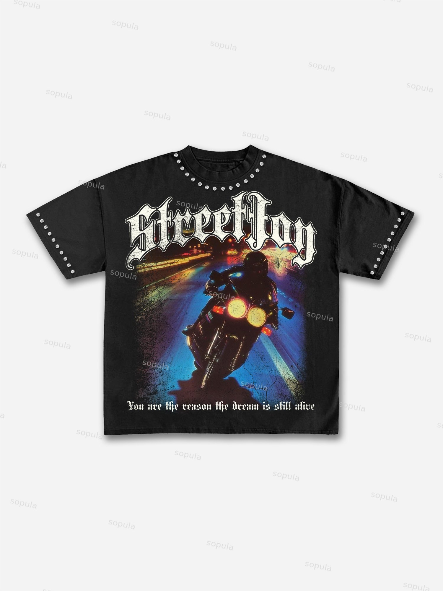 Hot Diamonds Street Fun Motorcycle Vintage Graphic Cotton T-shirt
