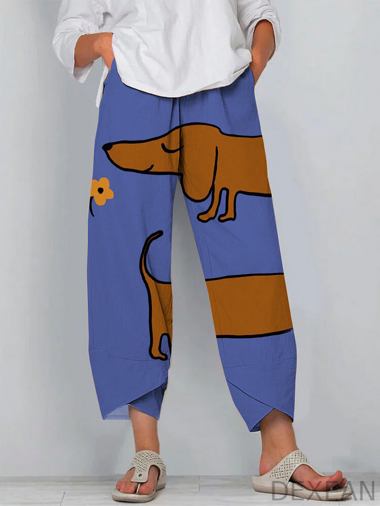 Cute and Funny Cartoon Dachshund Casual Cropped Pants