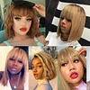 Short Straight Wig Light Brown Bob Wig With Bangs