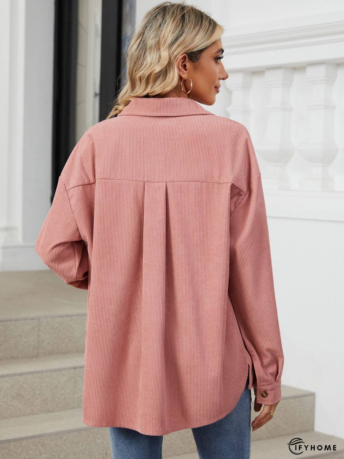 Button Up Dropped Shoulder Long Sleeve Outerwear | IFYHOME