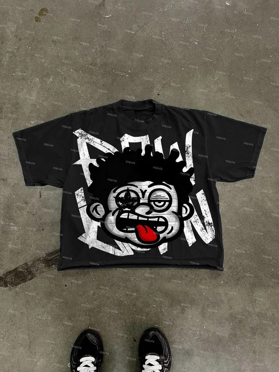 Big Face Retro Cartoon Graphic Cropped T-shirt