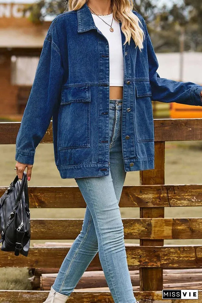 Plain Washed Denim Big Pockets Oversize Jacket MN22