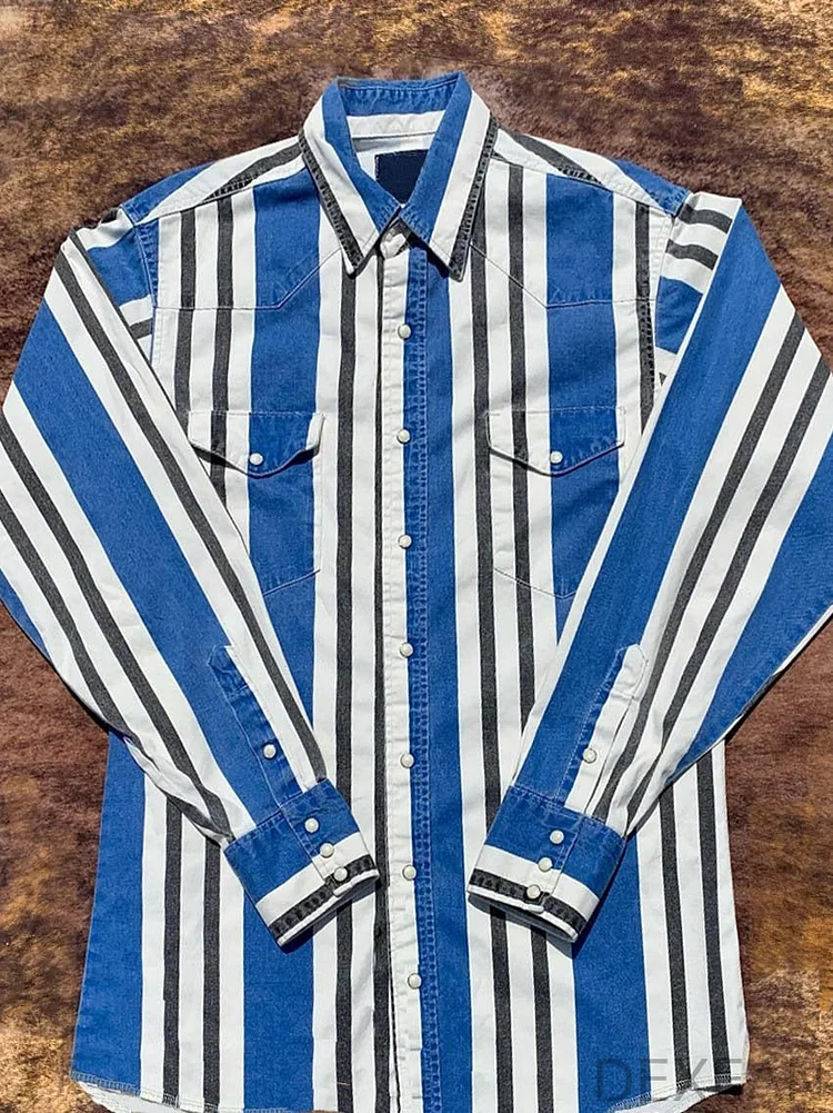 Vintage Stripe Print Casual Shirt