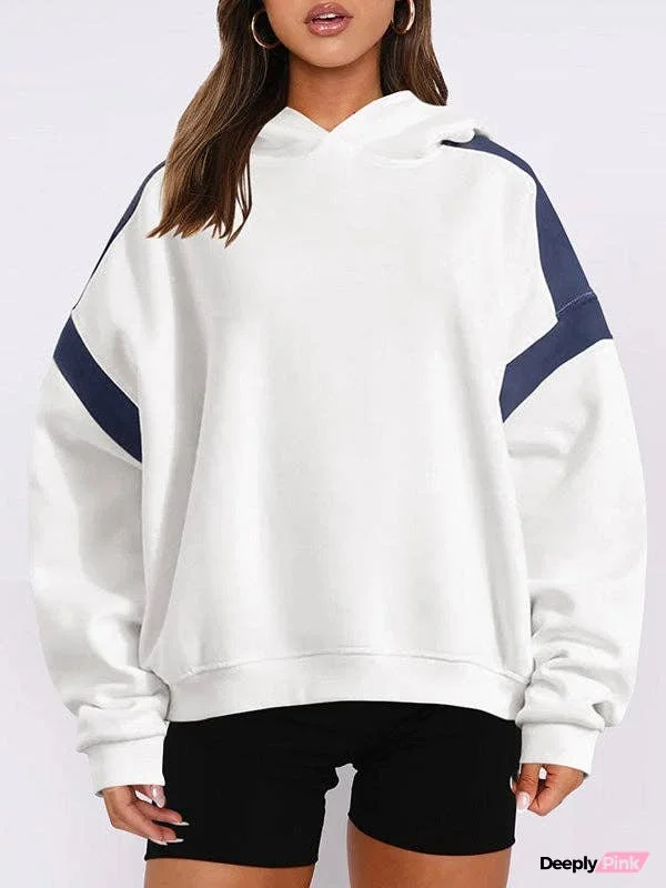 Hooded Long Sleeves Contrast Color Pockets Split-Joint Hoodies Tops