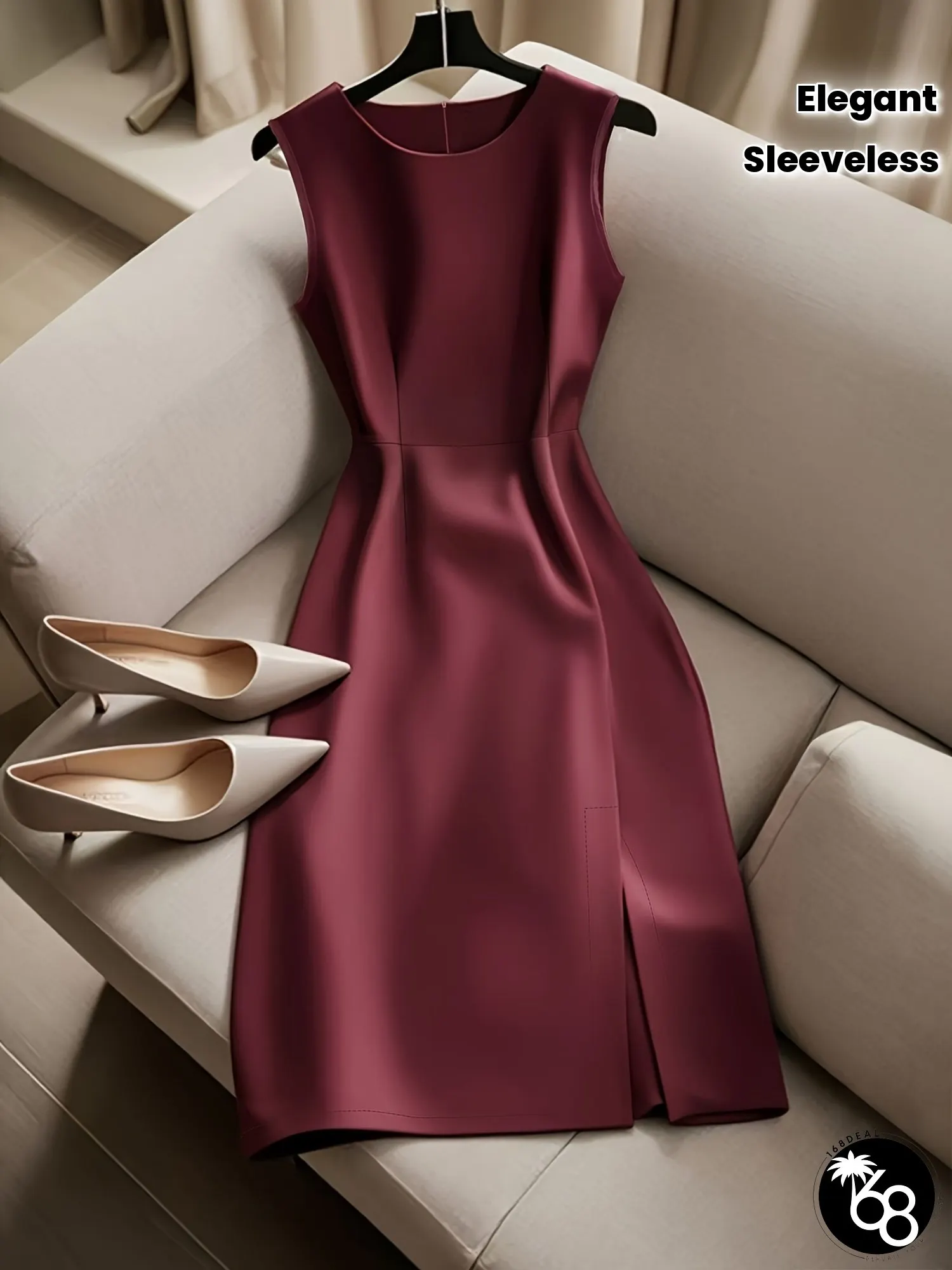 Womens Elegant Sleeveless Formal Party Dress Flattering A-Line Silhouette Belt Needed | 168DEAL