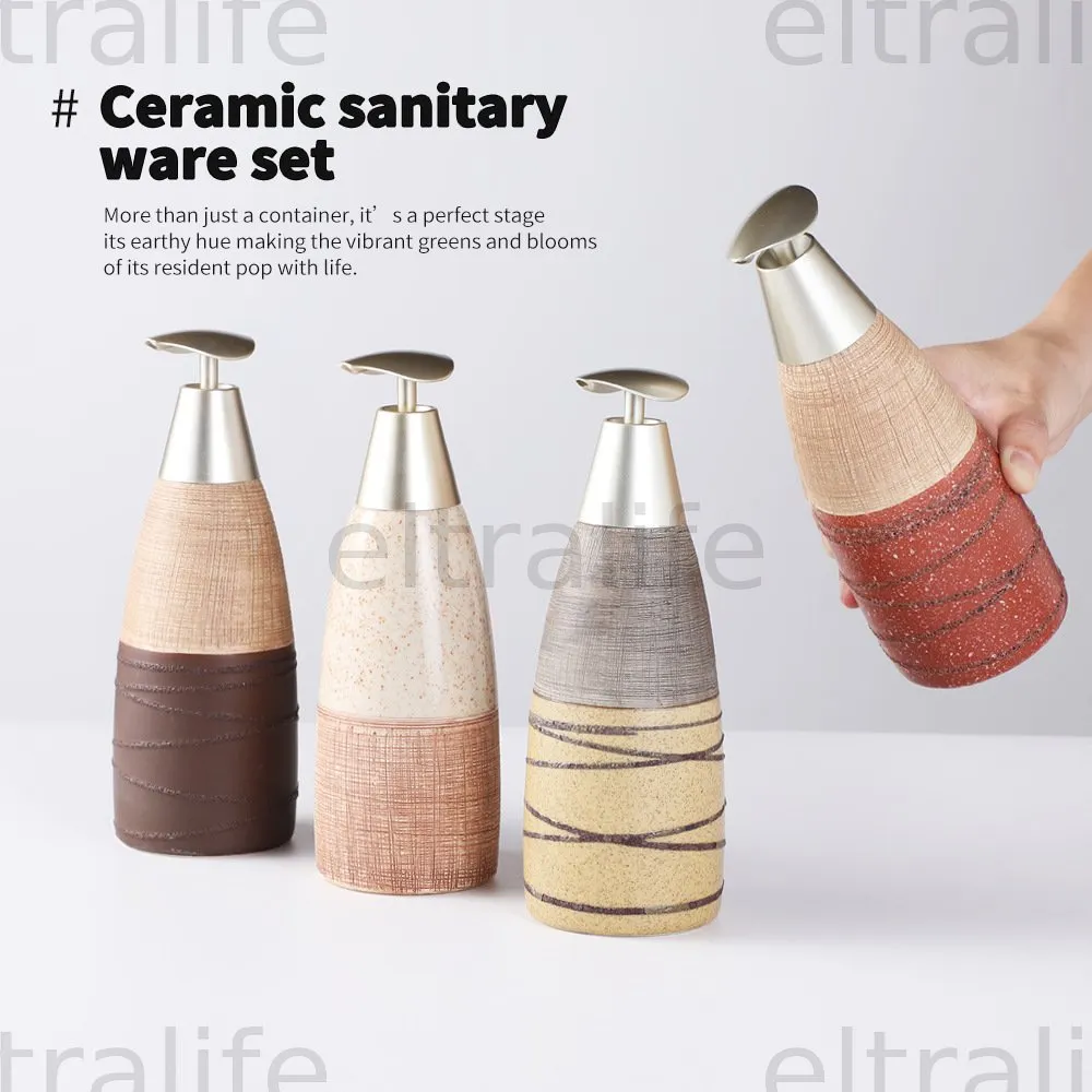 Pure Hand‑Made Luxury Press Bottle, Refillable Large‑Capacity Ceramic Dispenser for Hand Sanitizer, Shampoo, Shower Gel & Laundry Detergent eltralife