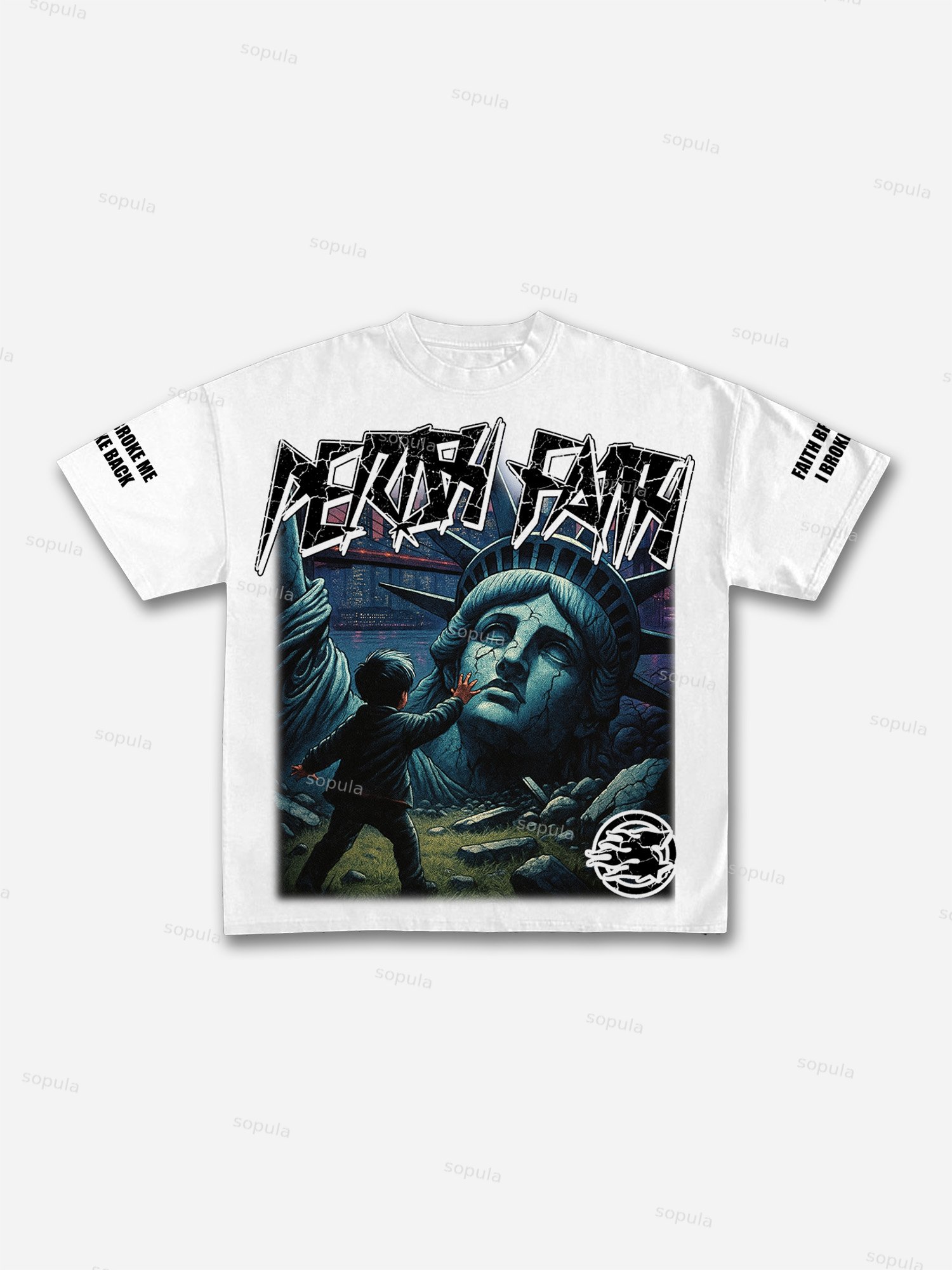 Fall Of Faith Lady Liberty Retro Graphic Cotton T-shirt