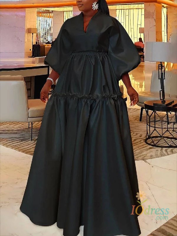 IO Dress UOOZEE 2025 New Female Fashion Simple Solid Color Falbala Long Dress Spring Summer Loose High Waisted Casual Maxi Dresses IO Dress