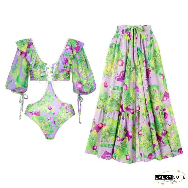 Floral Print One Piece Swimwear with Cover Y154