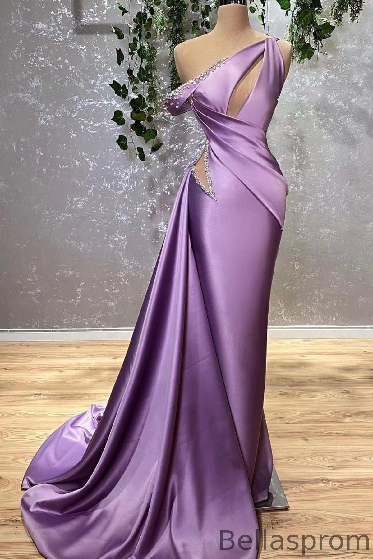 Bellasprom One Shoulder Lilac Prom Dress Mermaid Ruffle With Beads Bellasprom