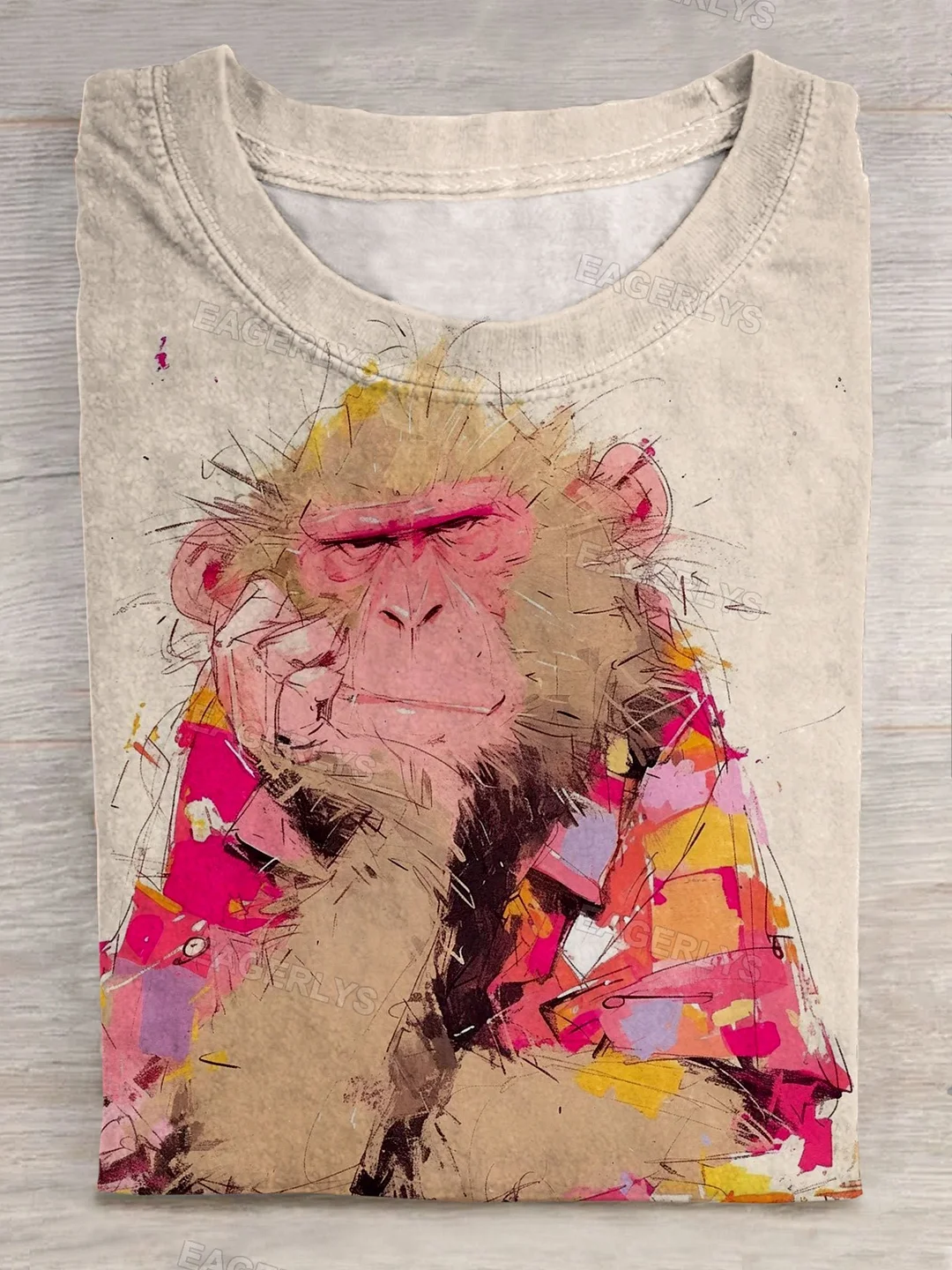 Eagerlys Funny Confused Monkey Art Print Casual T-Shirt Eagerlys