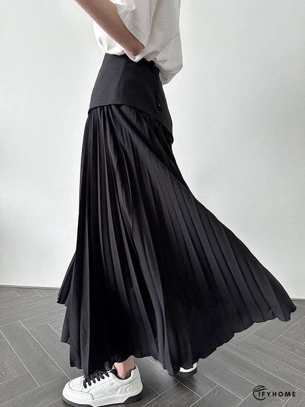 A-Line Loose Contrast Color Pleated Split-Joint Skirts Bottoms | IFYHOME