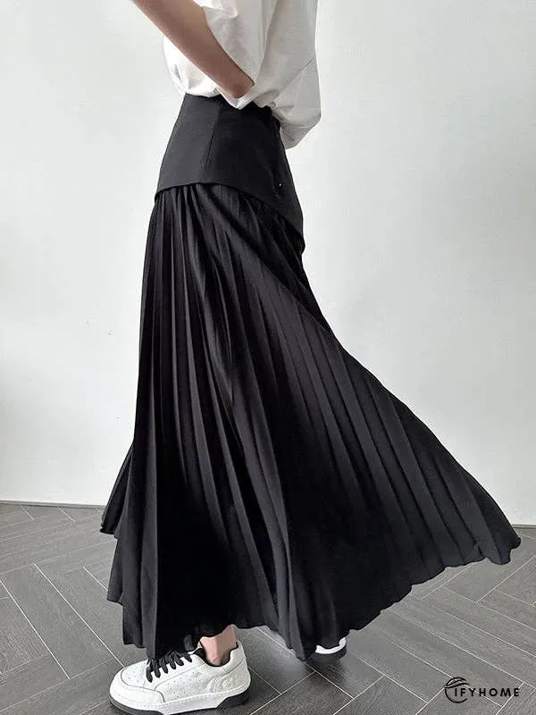A-Line Loose Contrast Color Pleated Split-Joint Skirts Bottoms | IFYHOME