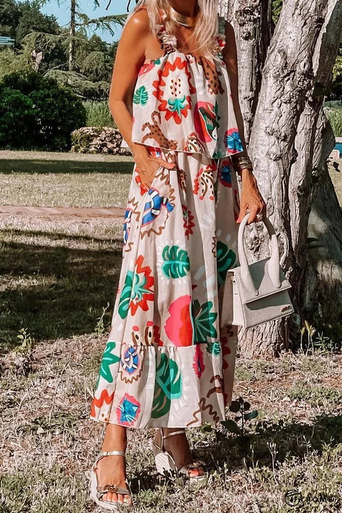 Boho Fake Two Piece Floral Maxi Cami Dress CY062 | IFYHOME