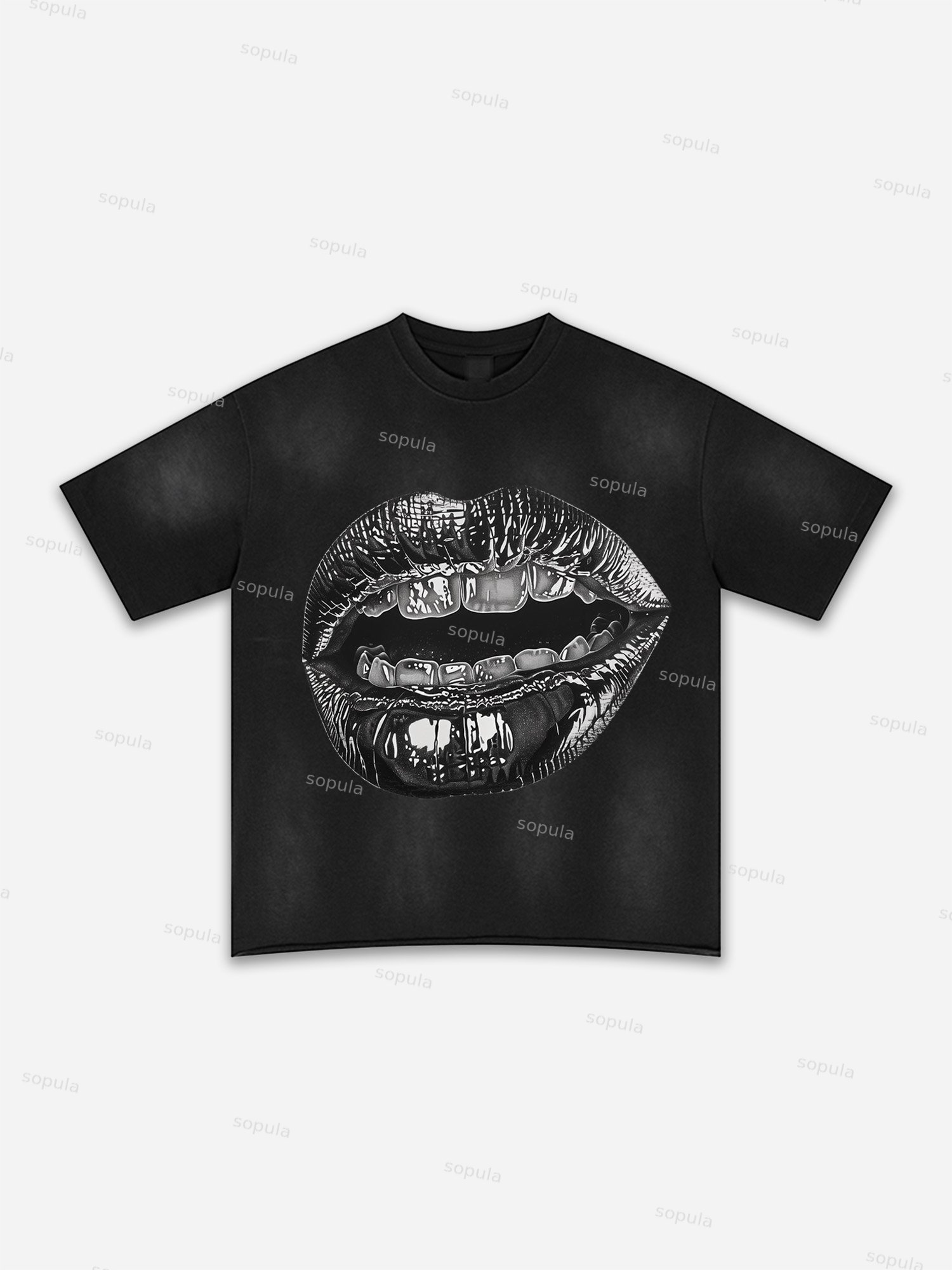 Lips Graphic Print Washed T-shirt