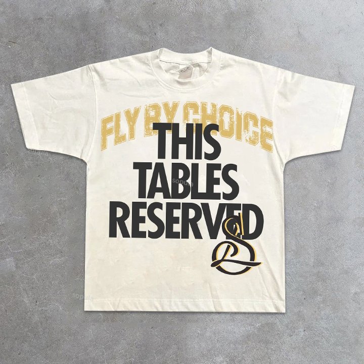 Vintage Fly By Choice Table Reserved Graphic 100% Cotton Short Sleeve T-shirt