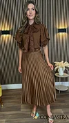 Ophelia Brown Pleated Midi Skirt