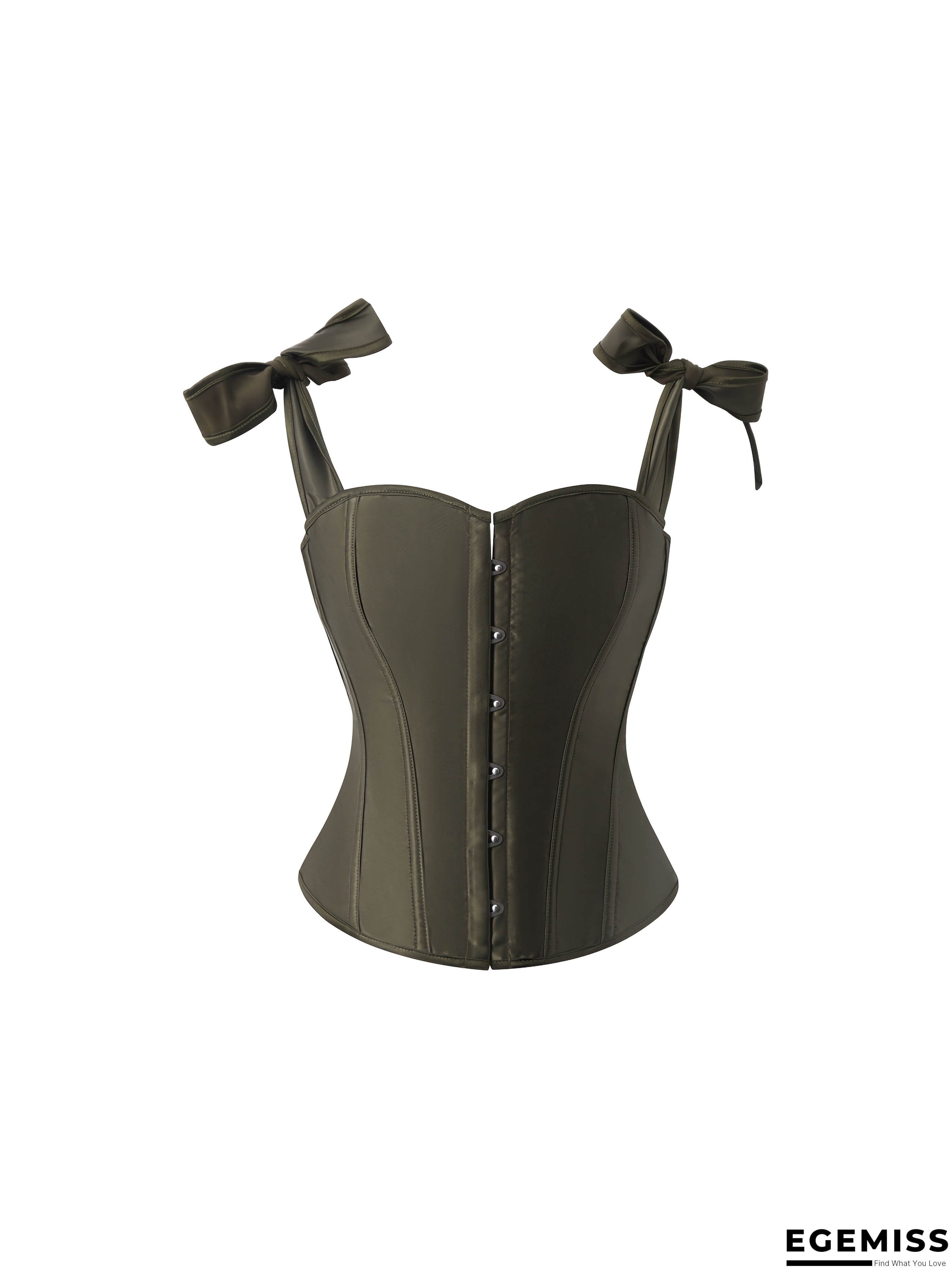 Women's Olive Green Corset Top with Tummy Control, Adjustable Shoulder Straps & Front Buckle - Polyester Blend Waist Trainer for & Enhanced Curves, Elegant Bow Detail, Smooth Fabric Finish, Perfect for Casual or Formal Wear, Waist Trainer Top | EGEMISS