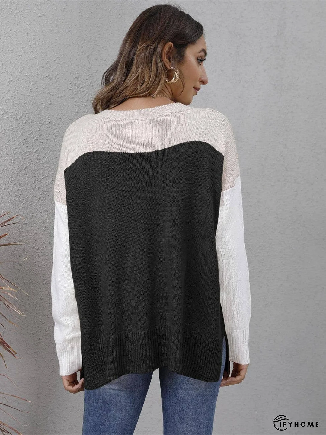 Color Block Round Neck Sweater | IFYHOME