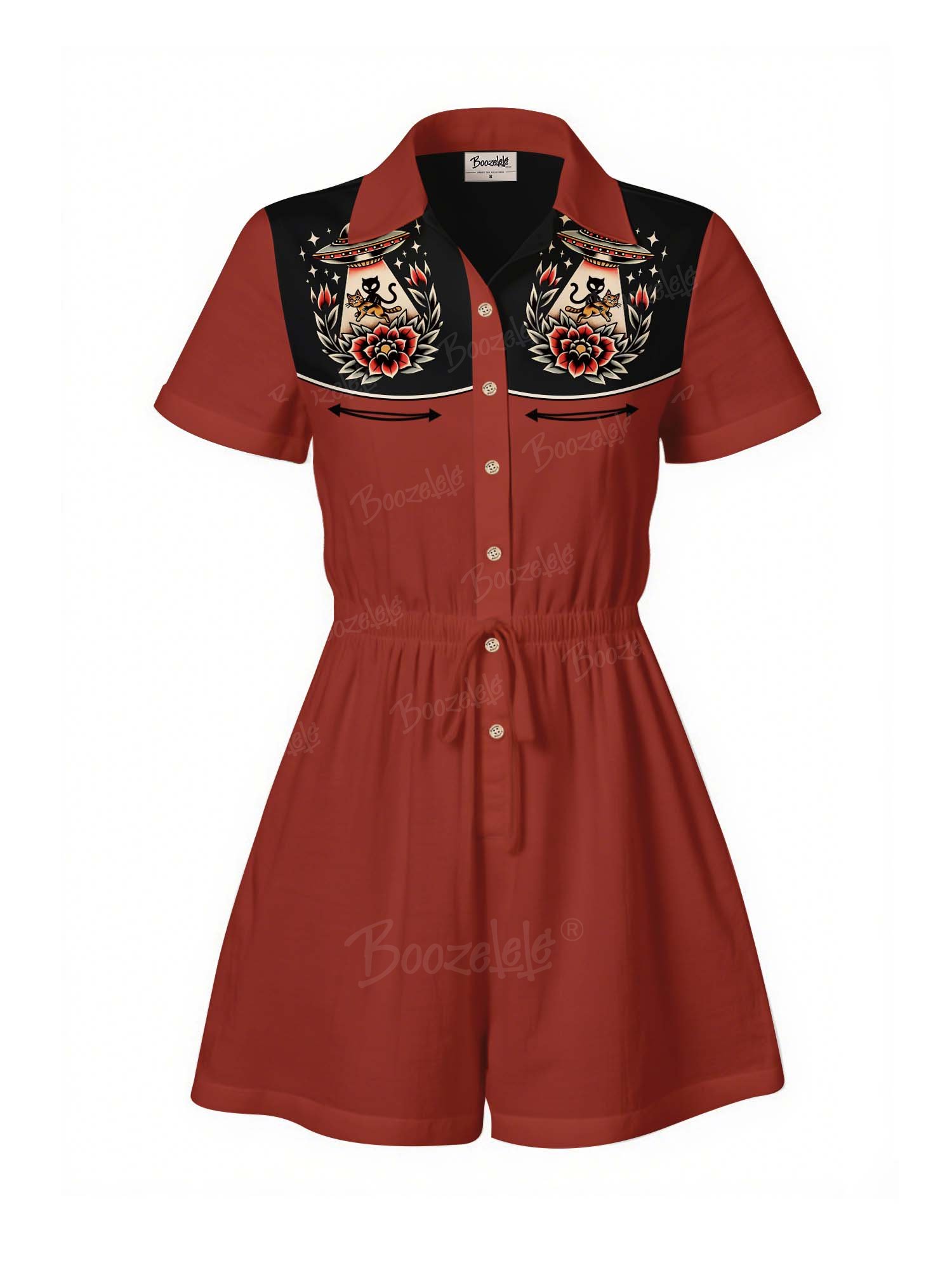 Women's UFO Took The Cat - 100% Cotton Pocket Jumpsuit