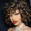 Bouncy Curly Ombre With Bangs Two Tone Color Dark Root Bob Wig