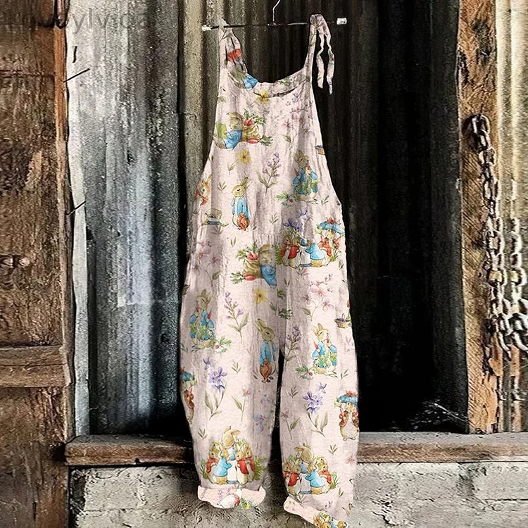 Cute Bunny Linen Blend Comfy Jumpsuit